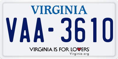 VA license plate VAA3610