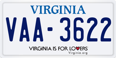 VA license plate VAA3622