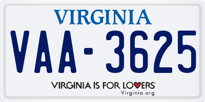 VA license plate VAA3625