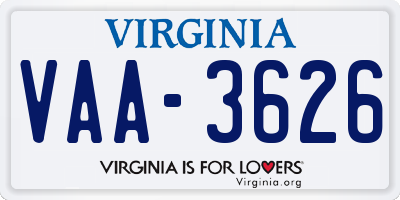 VA license plate VAA3626