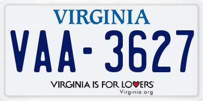 VA license plate VAA3627