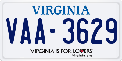 VA license plate VAA3629