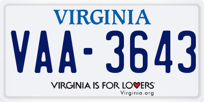 VA license plate VAA3643