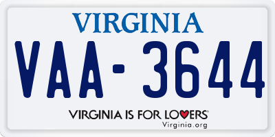 VA license plate VAA3644