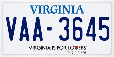 VA license plate VAA3645