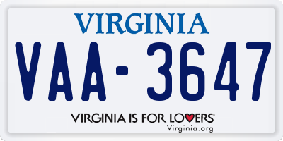 VA license plate VAA3647