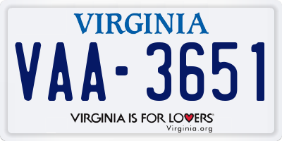 VA license plate VAA3651