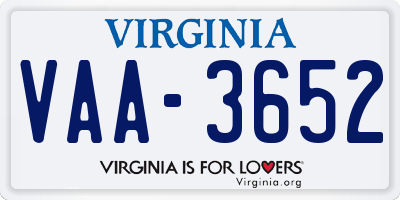 VA license plate VAA3652