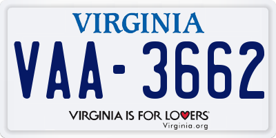 VA license plate VAA3662