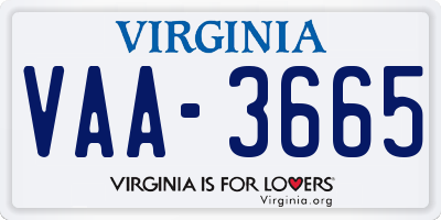 VA license plate VAA3665