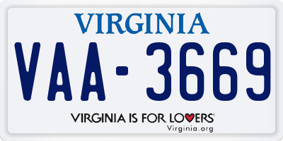 VA license plate VAA3669