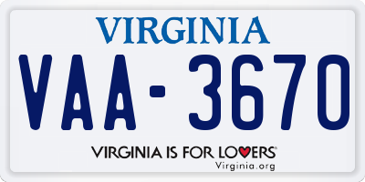 VA license plate VAA3670