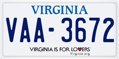 VA license plate VAA3672