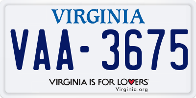 VA license plate VAA3675