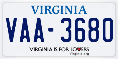 VA license plate VAA3680