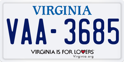 VA license plate VAA3685