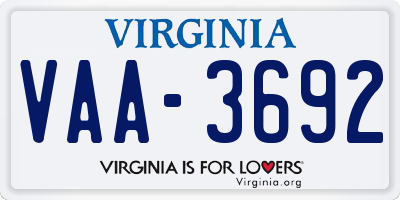 VA license plate VAA3692