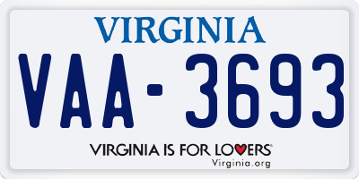 VA license plate VAA3693