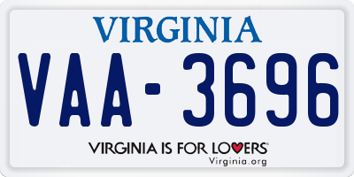 VA license plate VAA3696