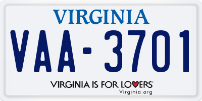 VA license plate VAA3701