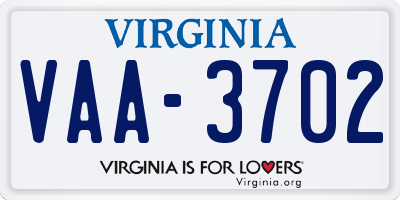 VA license plate VAA3702