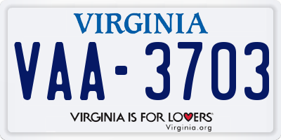 VA license plate VAA3703