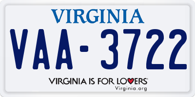 VA license plate VAA3722