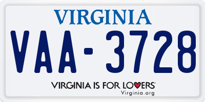 VA license plate VAA3728