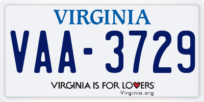 VA license plate VAA3729