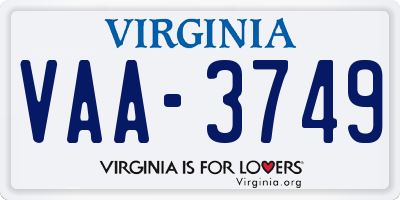 VA license plate VAA3749