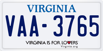 VA license plate VAA3765