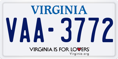 VA license plate VAA3772