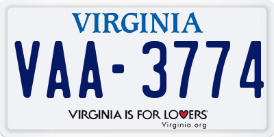 VA license plate VAA3774