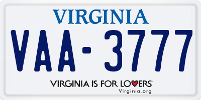 VA license plate VAA3777