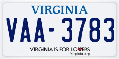 VA license plate VAA3783