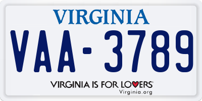 VA license plate VAA3789