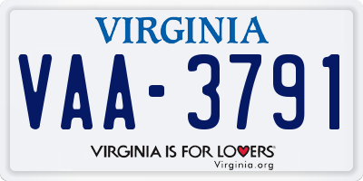 VA license plate VAA3791