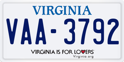 VA license plate VAA3792