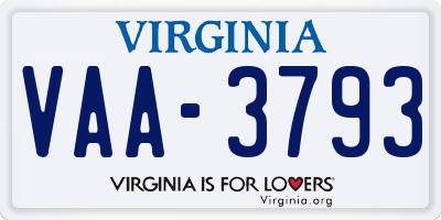 VA license plate VAA3793