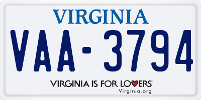 VA license plate VAA3794