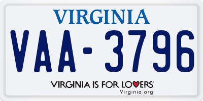 VA license plate VAA3796