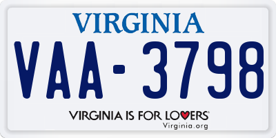 VA license plate VAA3798