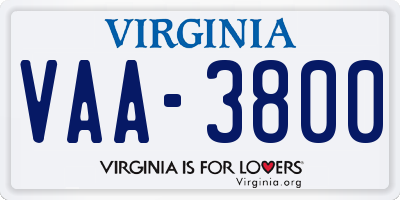 VA license plate VAA3800