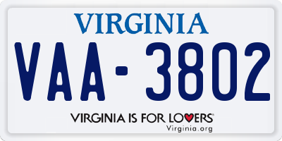 VA license plate VAA3802