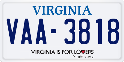 VA license plate VAA3818