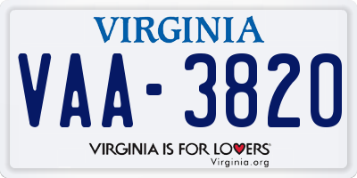 VA license plate VAA3820