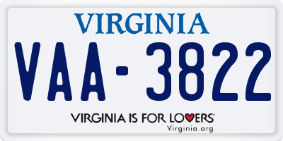 VA license plate VAA3822
