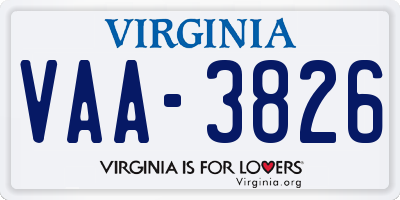 VA license plate VAA3826