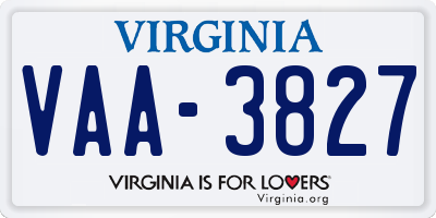 VA license plate VAA3827