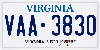 VA license plate VAA3830